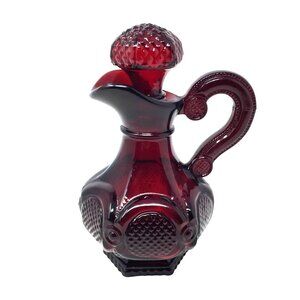 Vintage Avon 1876 Cape Cod Collection Ruby Red Glass Cruet with Stopper